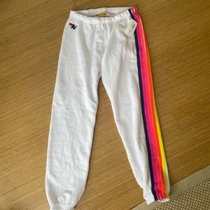 Aviator Nation White Rainbow Stripe Sweatpants